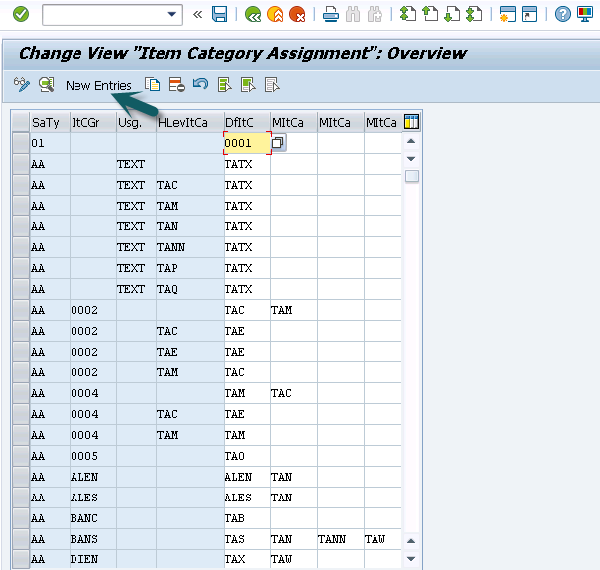 account assignment table sales order