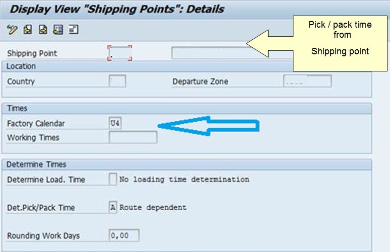 factory calendar assignment to shipping point in sap